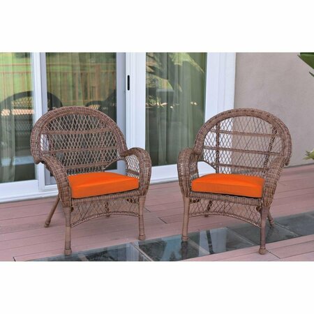 JECO W00210-C-2-FS016 Santa Maria Honey Wicker Chair with Orange Cushion, 2PK W00210-C_2-FS016